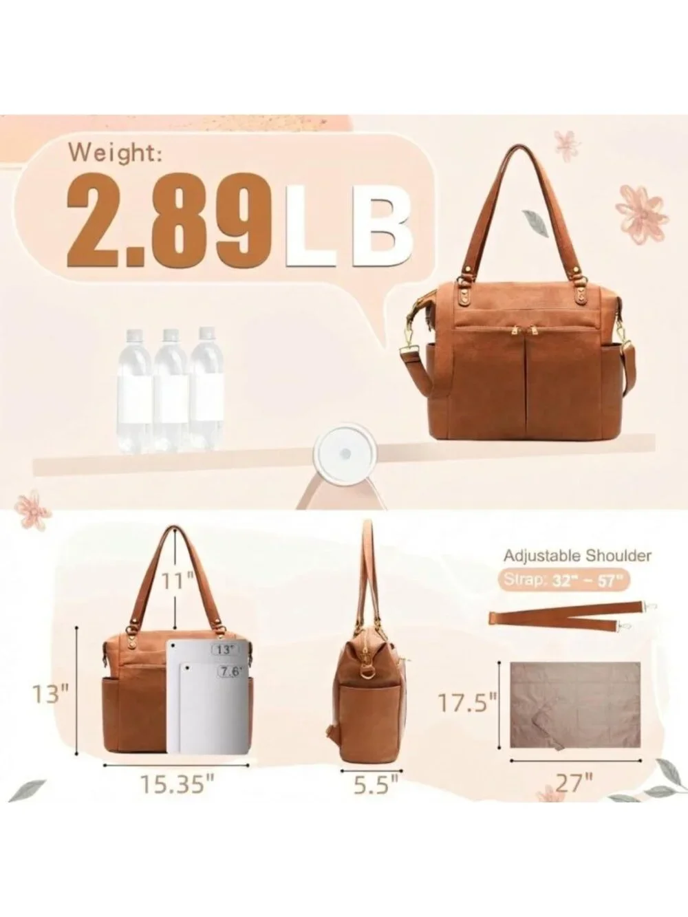 Stylish Convertible Leather Diaper Bag Tote & Backpack - Versatile Baby Bag